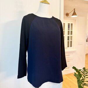 J.Crew Women’s Navy Black Crepe Baseball Blouse Size 4